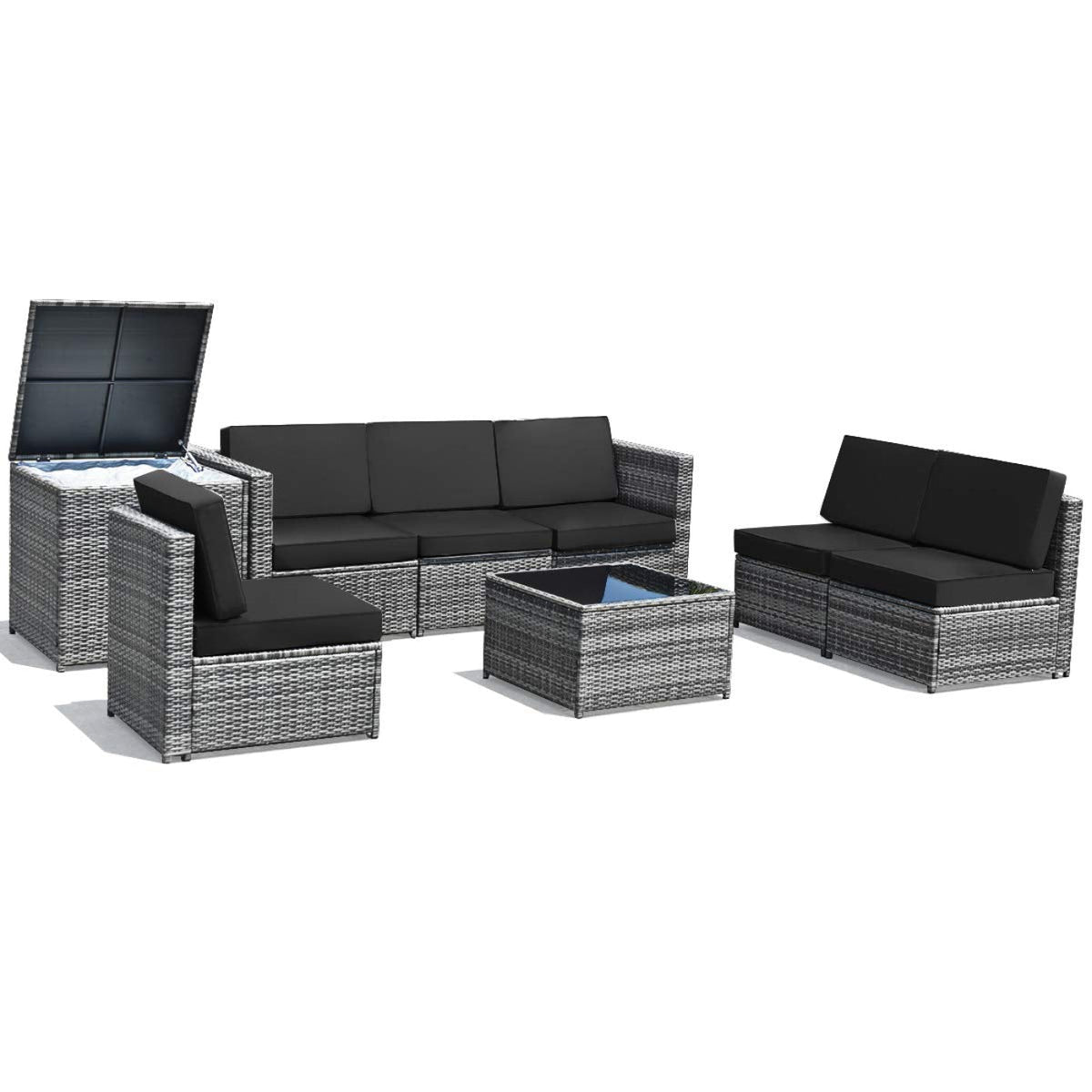 Tangkula 8 PCS Outdoor Patio Furniture Set, Rattan Wicker Sofa Set - HW65782BK+