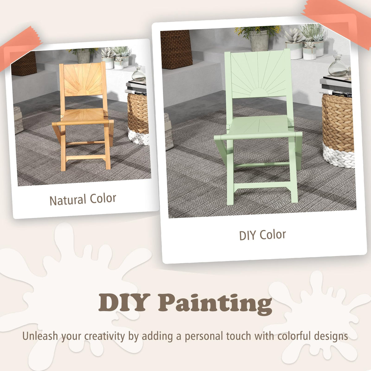 Tangkula 2/4 Pieces Folding Patio Chairs(Sun Back) - 2*JV12297