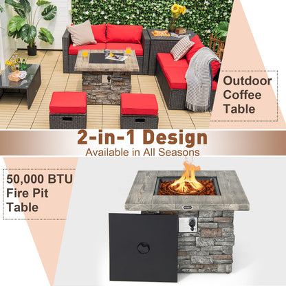 Tangkula 34.5 Inch Faux Stone Propane Fire Pit Table - NP10630WL-GR