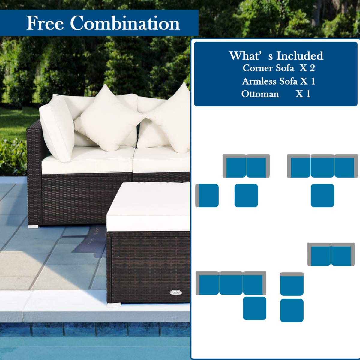 Tangkula Patio Rattan Sofa Set, Outdoor Wicker Sectional Furniture Set - HW63754+
