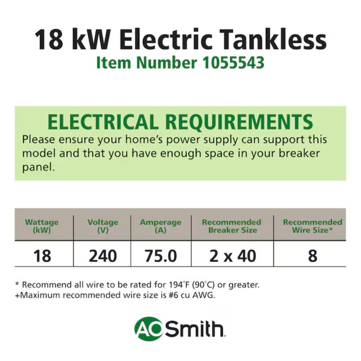 A.O. Smith Signature Series 240-Volt 18-KW 1.6-GPM Tankless Electric Water Heater - R2VR-180E