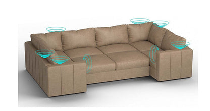 Lovesac – 8 Seats + 10 Sides Combed Chenille & Standard Foam with 10 Speaker Immersive Sound + Charge System – Taupe - BB6484423