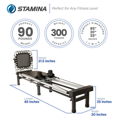 Stamina AeroPilates Reformer Board Whole Body Resistance Workout System, Black - 249424