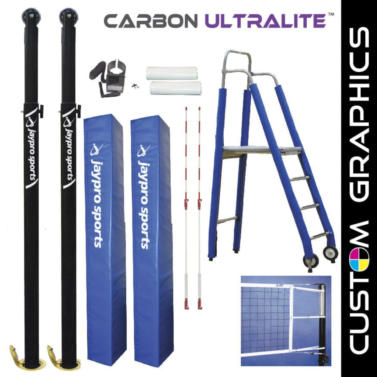 Jaypro PowerLite Volleyball System Deluxe Package (3-1/2 in. Floor Sleeve) -  PVB-7PKGDX