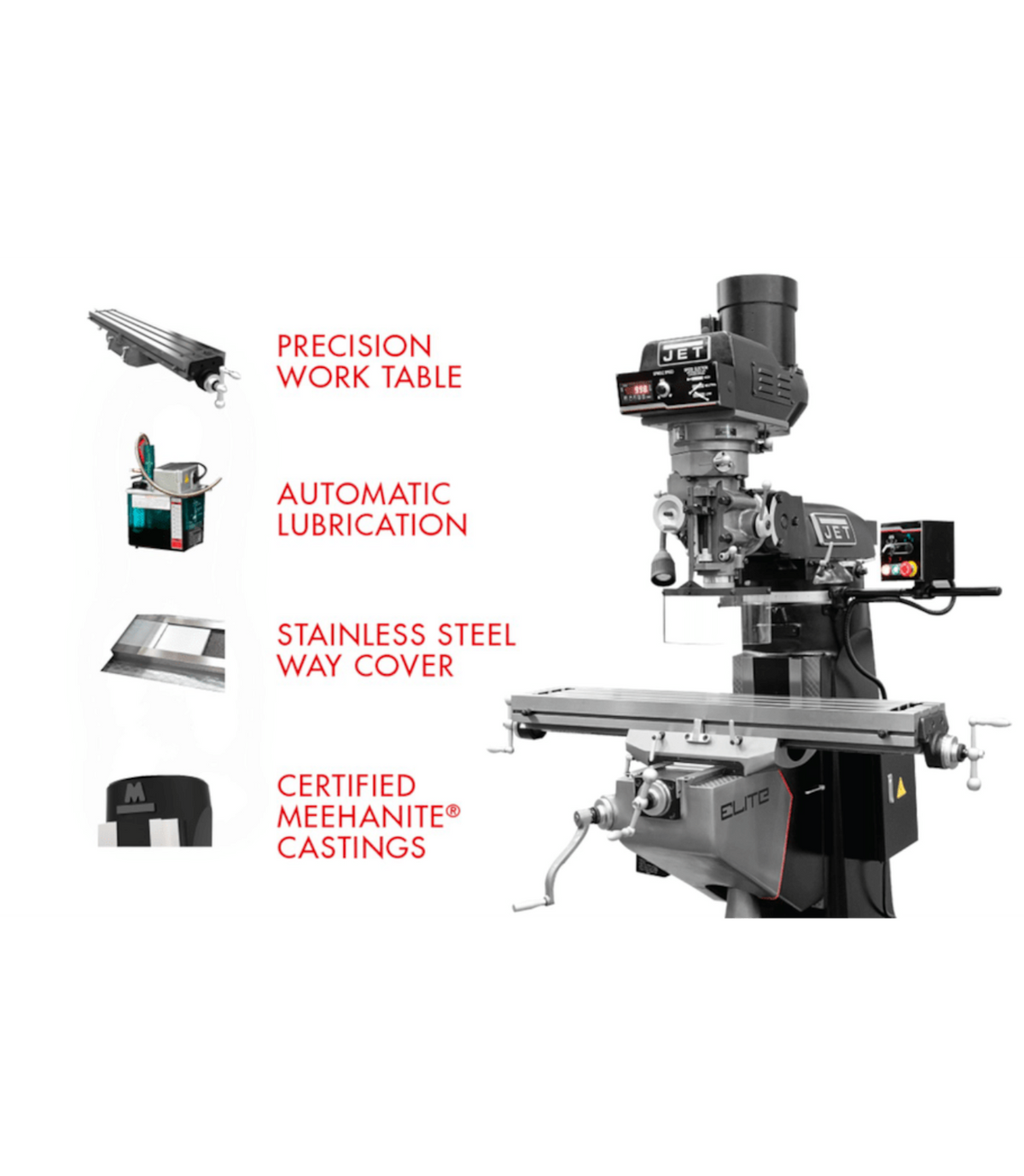 JET Elite EVS-949 Mill with X, Y, Z-Axis JET Powerfeeds and USA Made Air Draw Bar - JT9-894308