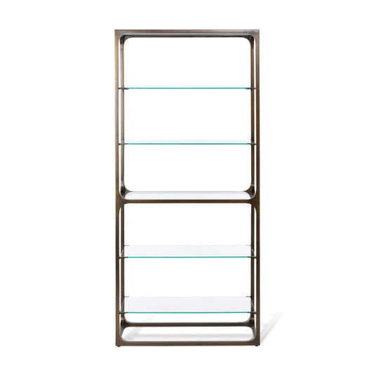 Park Hill Collection Taurus Bookshelf - Antique Bronze Frame with Glass Shelves for Elegant Home Office & Living Room Decor - EFC20039