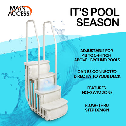 Main Access iStep Above Ground Swimming Pool Deck Entry Steps Ladder & LED Light -  59343