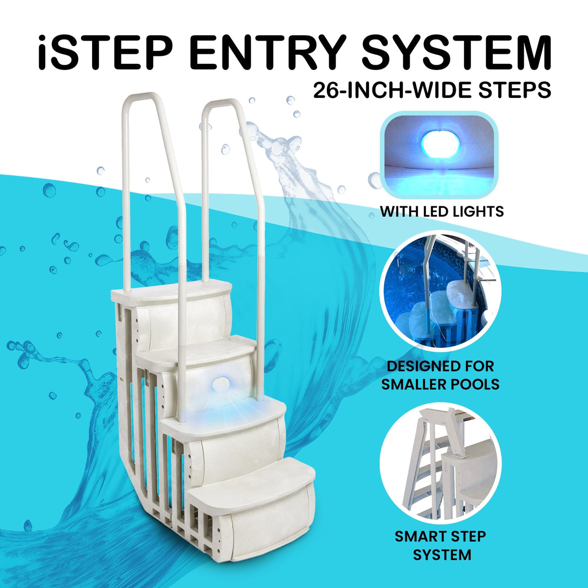 Main Access iStep Above Ground Swimming Pool Deck Entry Steps Ladder & LED Light -  59343