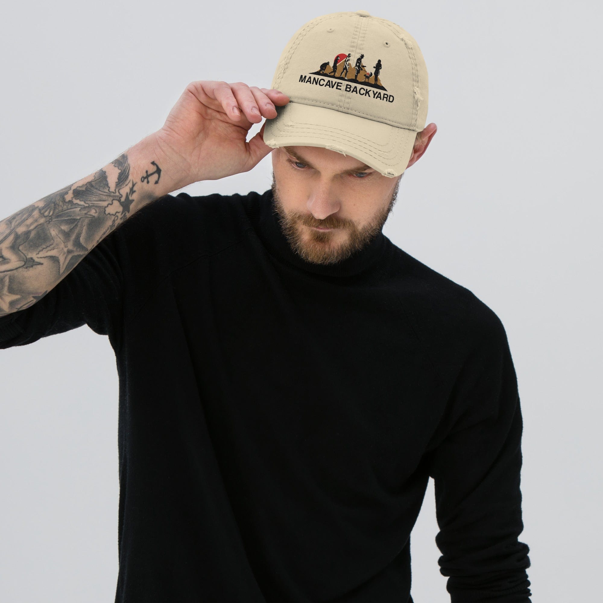 Mancave Backyard Distressed Dad Hat