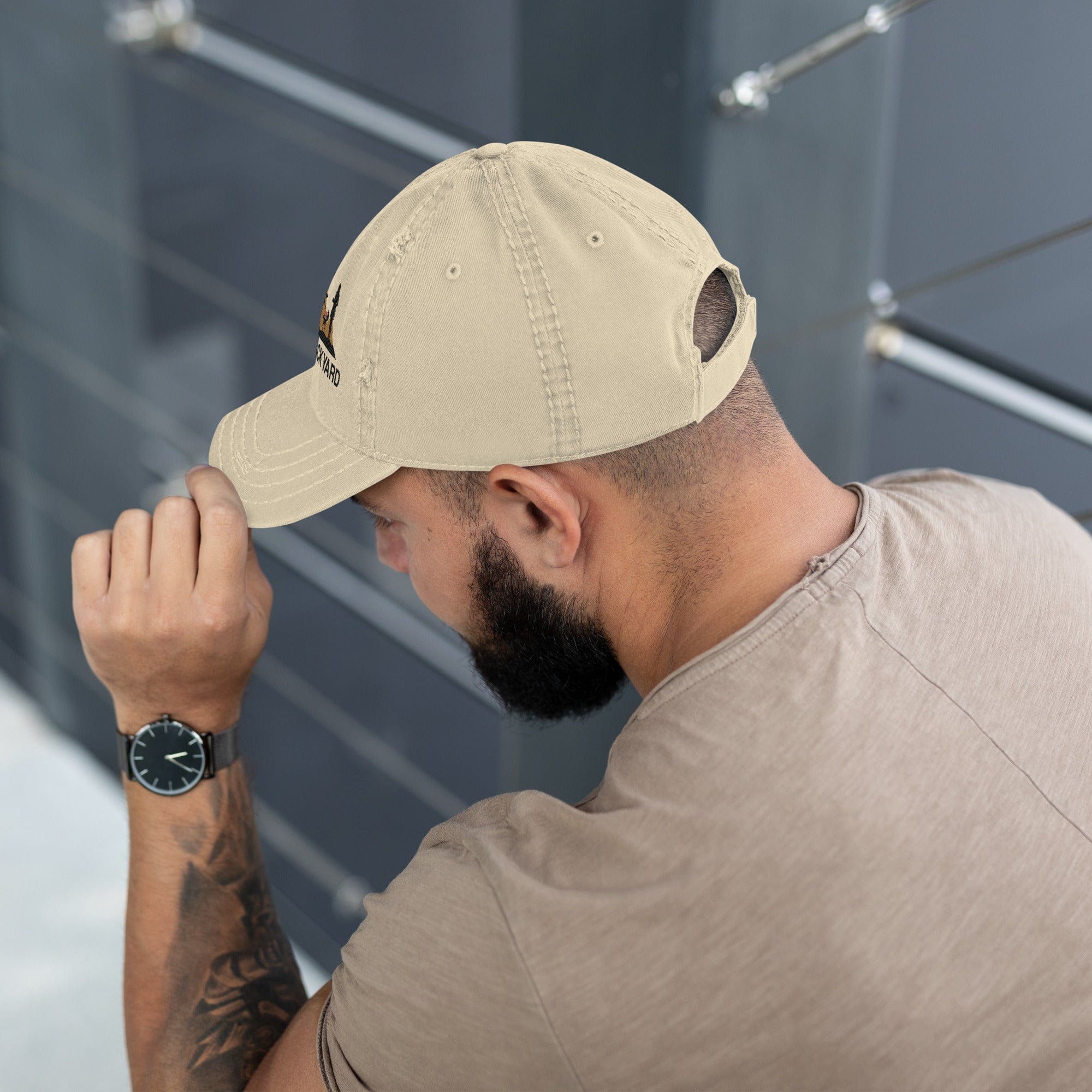 Mancave Backyard Distressed Dad Hat