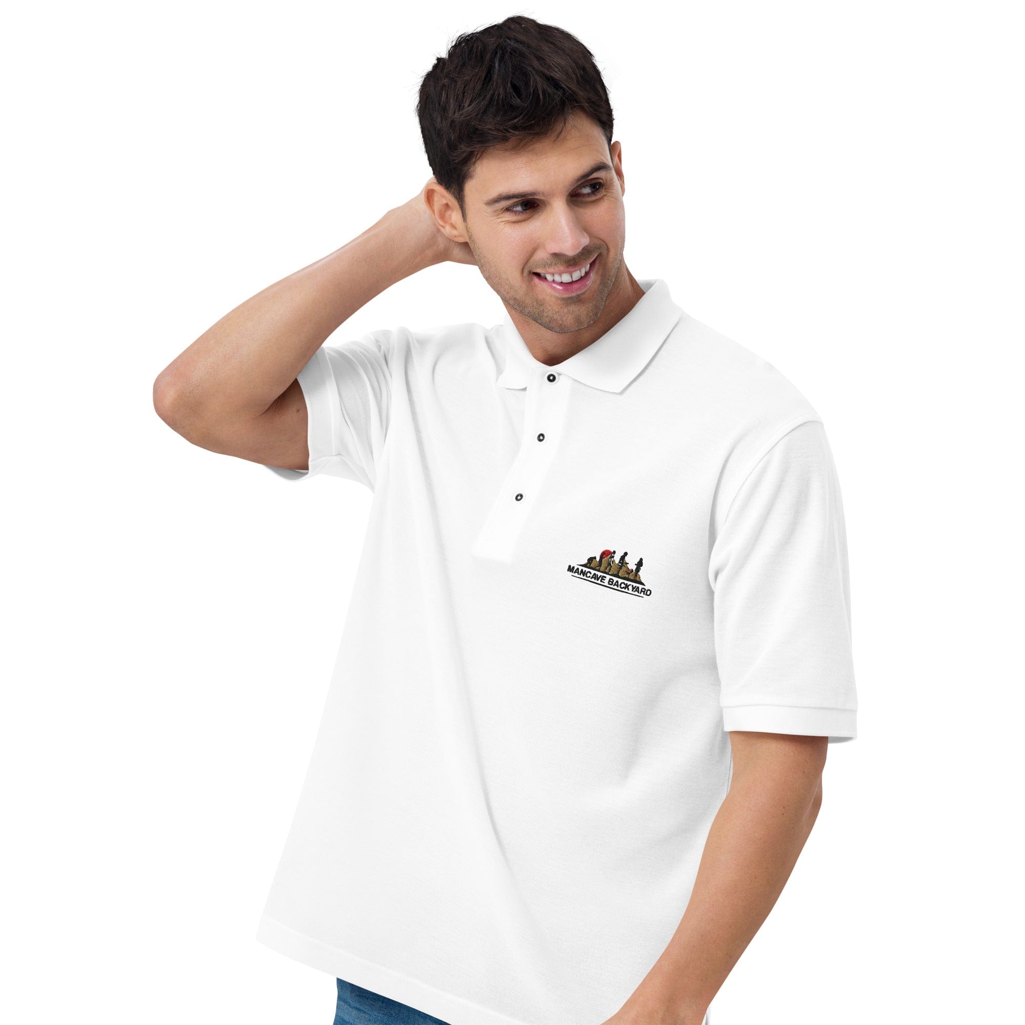 Mancave Backyard Men's Premium Polo