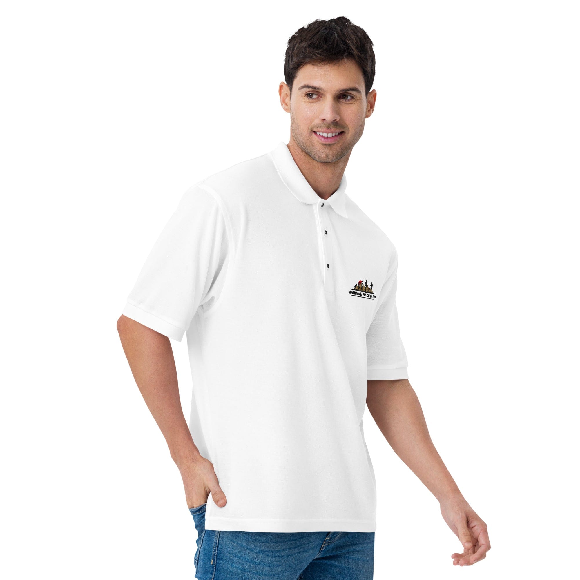 Mancave Backyard Men's Premium Polo