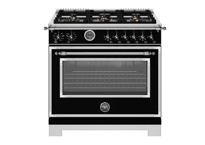BERTAZZONI HER366BCFEPNET Heritage 36" Range Dual Fuel Self Clean in Nero Black - HER366BCFEPNET