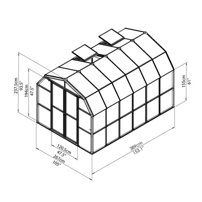 Palram - Canopia | Grand Gardener Greenhouse Kit - 8 Ft Wide - Green - 6mm Twin-wall Polycarbonate Glazing - HG7208