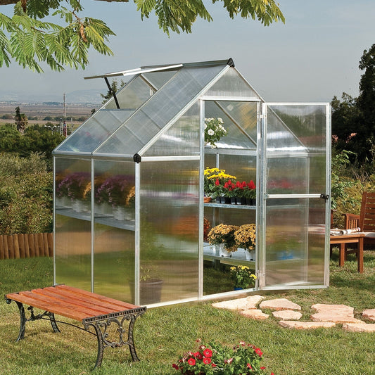 Palram - Canopia | Mythos Greenhouse Kit - 6 Ft Wide - Silver With 4mm Twin-wall Polycarbonate Glazing - HG5005