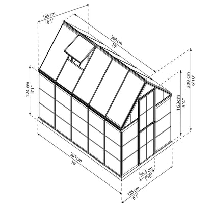 Palram - Canopia | 6x10 Ft Hybrid Greenhouse Kit - Green With 0.8mm Polycarbonate Glazing - HG5510G