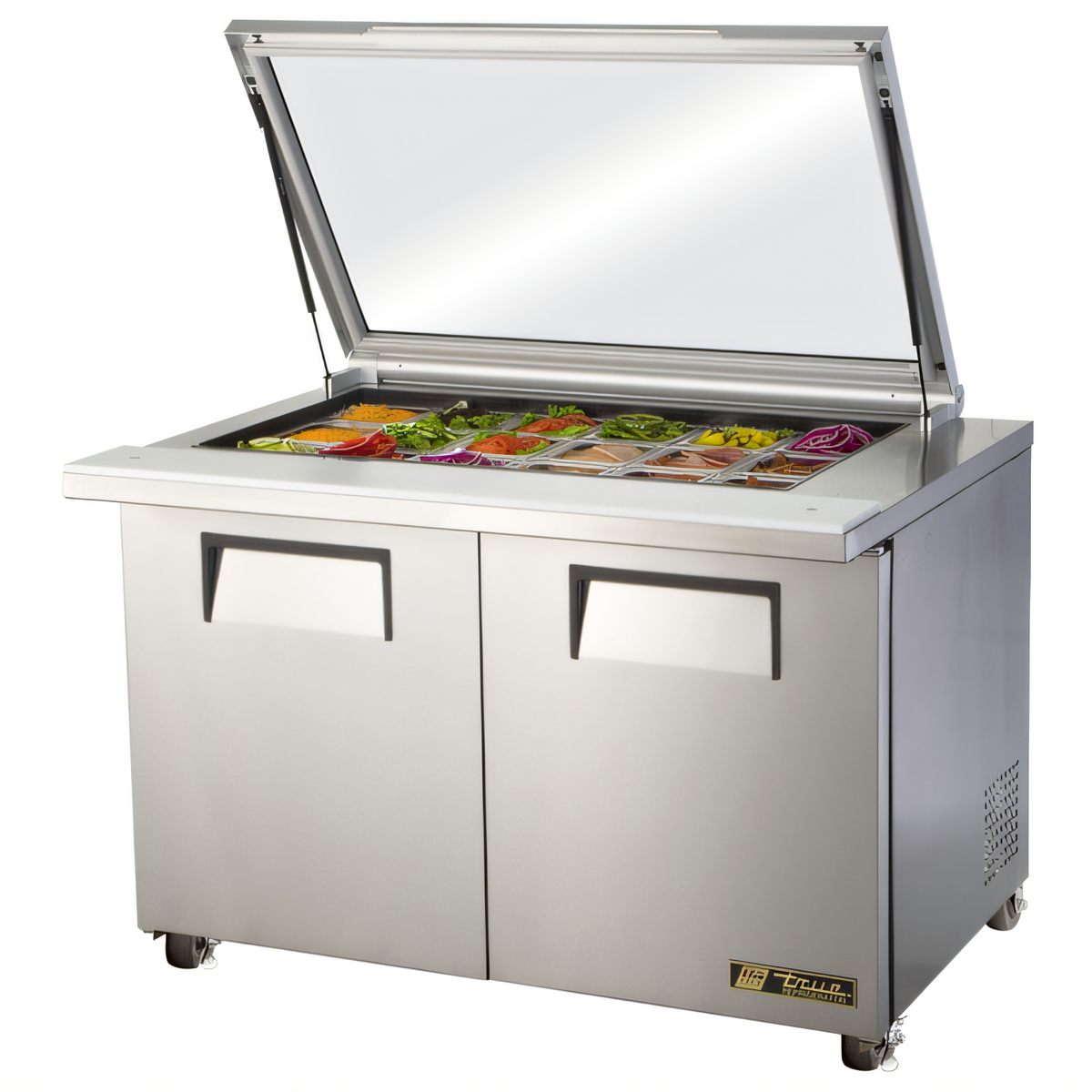 True Mfg. - General Foodservice TSSU-48-18M-B-FGLID-HC Refrigerated Prep Tables - TSSU-48-18M-B-FGLID-HC