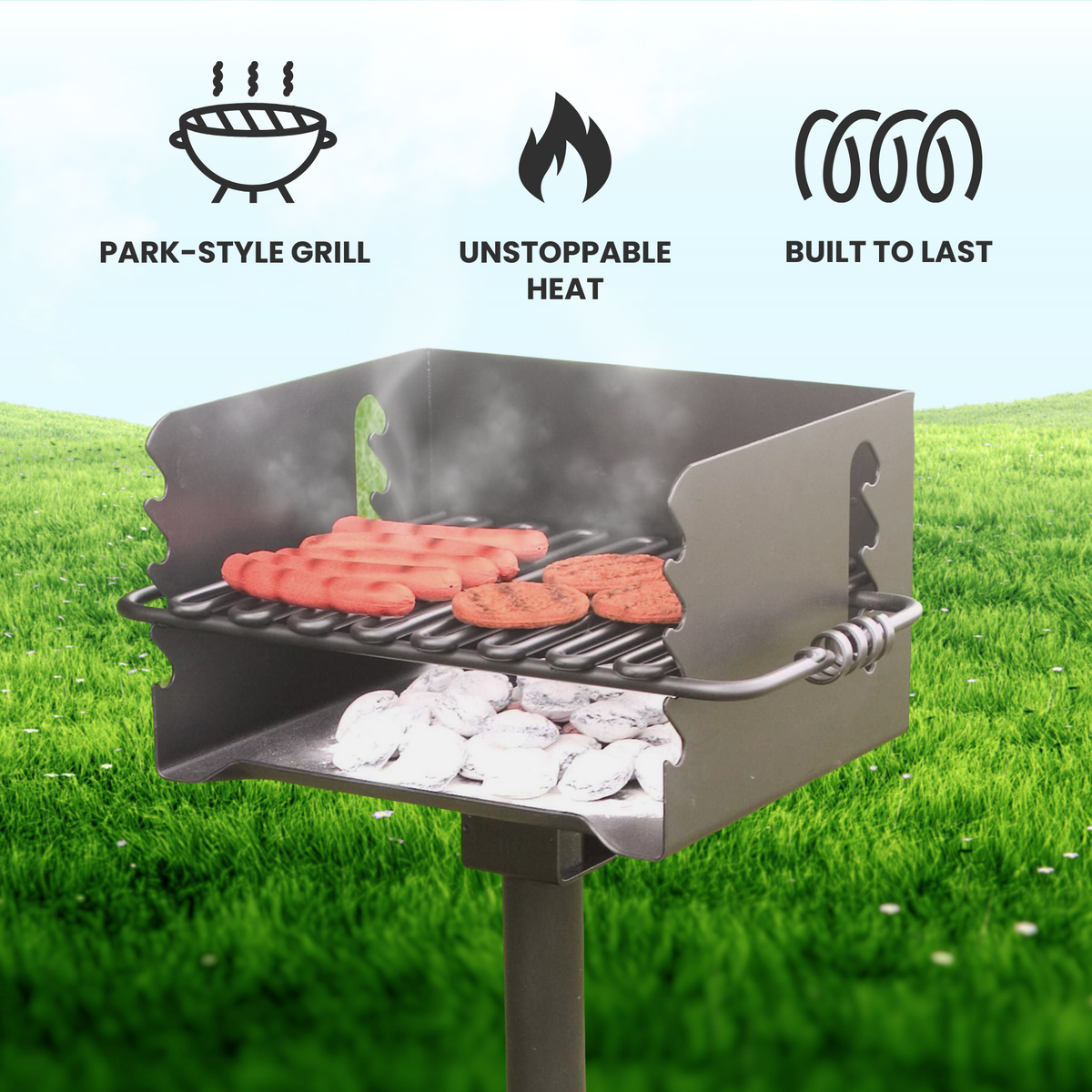 Pilot Rock CBP-135 Park Style Outdoor BBQ Charcoal Grill with Swivel, 6 Pack - 415879