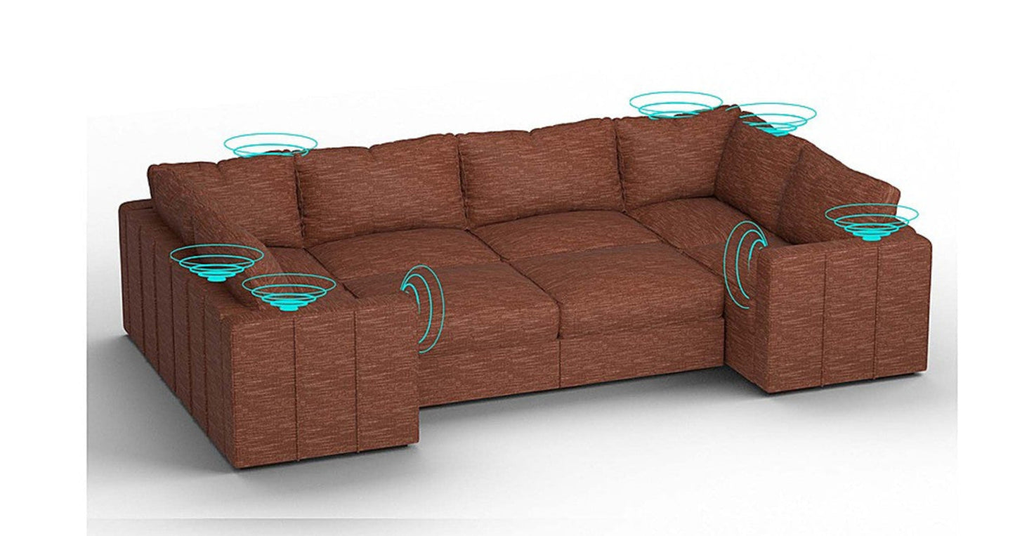 Lovesac – 8 Seats + 10 Sides Rained Chenille &amp; Lovesoft with 10 Speaker Immersive Sound + Charge System – Terracotta - 1772602990008_259