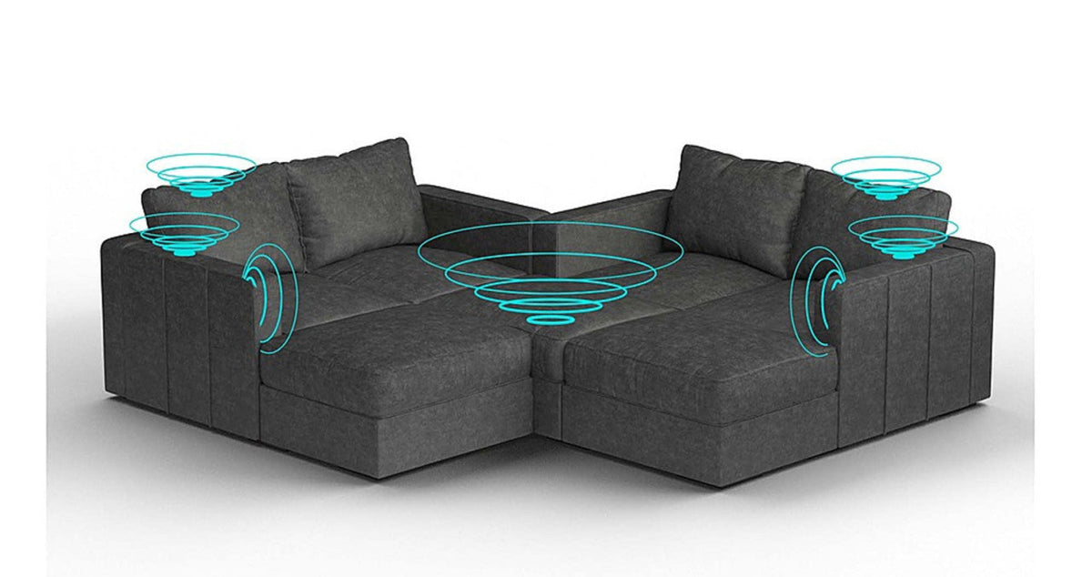 Lovesac – 7 Seats + 8 Sides Corded Velvet &amp; Standard Foam with 10 Speaker Immersive Sound + Charge System – Charcoal Grey - SKU_1772861550100_226