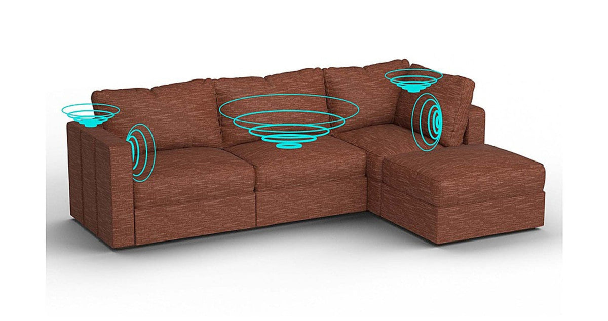 Lovesac – 4 Seats + 5 Sides Rained Chenille &amp; Standard Foam with 8 Speaker Immersive Sound + Charge System – Terracotta - SKU_1773036281608_647