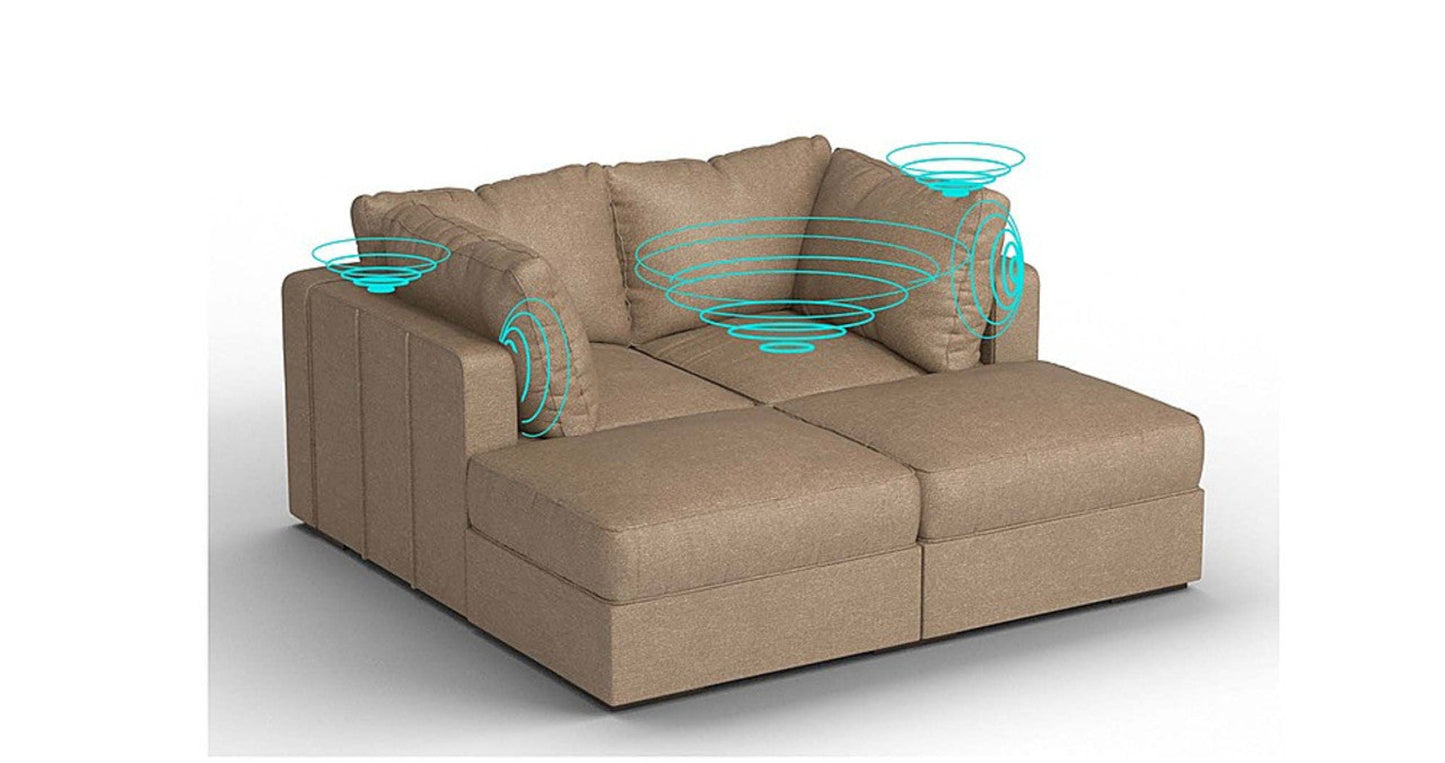 Lovesac – 4 Seats + 4 Sides Combed Chenille &amp; Lovesoft with 6 Speaker Immersive Sound + Charge System – Taupe - 1772612874255_804