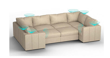 Lovesac – 8 Seats + 10 Sides Combed Chenille &amp; Lovesoft with 10 Speaker Immersive Sound + Charge System – Tan - 1772606905504_347