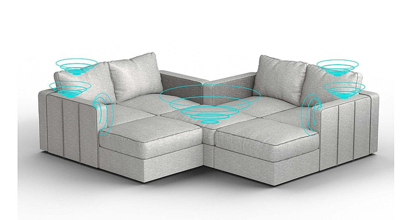 Lovesac – 7 Seats + 8 Sides Luxe Chenille &amp; Lovesoft with 6 Speaker Immersive Sound + Charge System – Tonal Sterling - 1772602893128_632