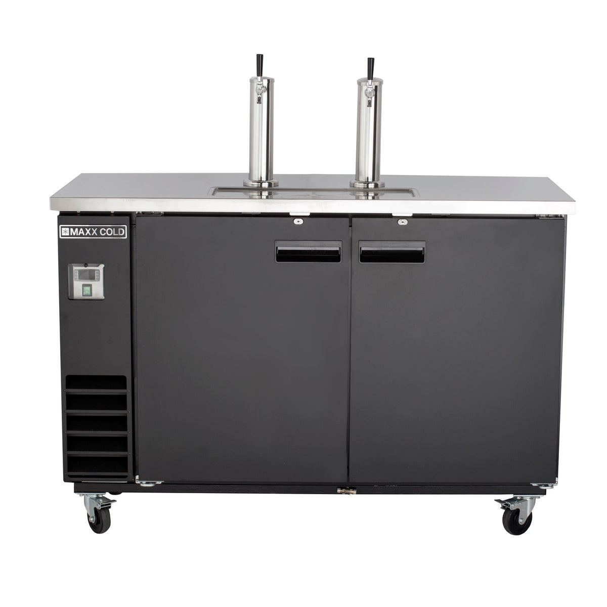 Maxx Cold Dual Tower Beer Dispenser, 61"W, 14.2 cu. ft., 2 Barrels/Kegs (402L) Storage Capacity, in Black with Stainless Steel Top - MXBD60-2BHC