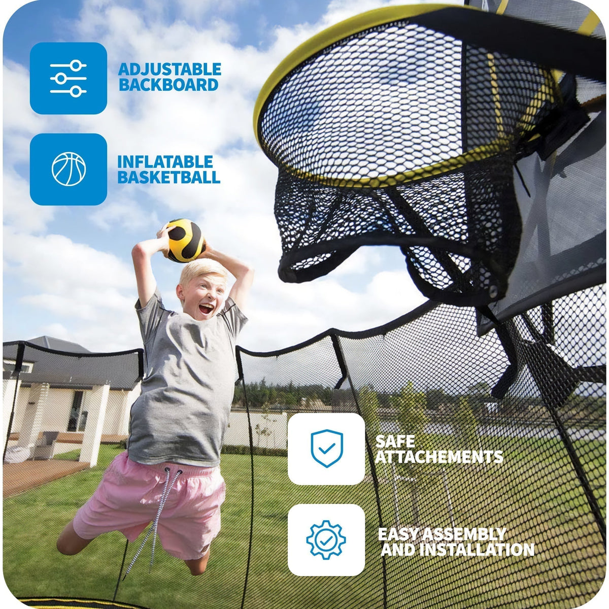 Springfree Outdoor 8 x 11 Ft Trampoline, Enclosure, Hoop Game, and Step Ladder - 215843