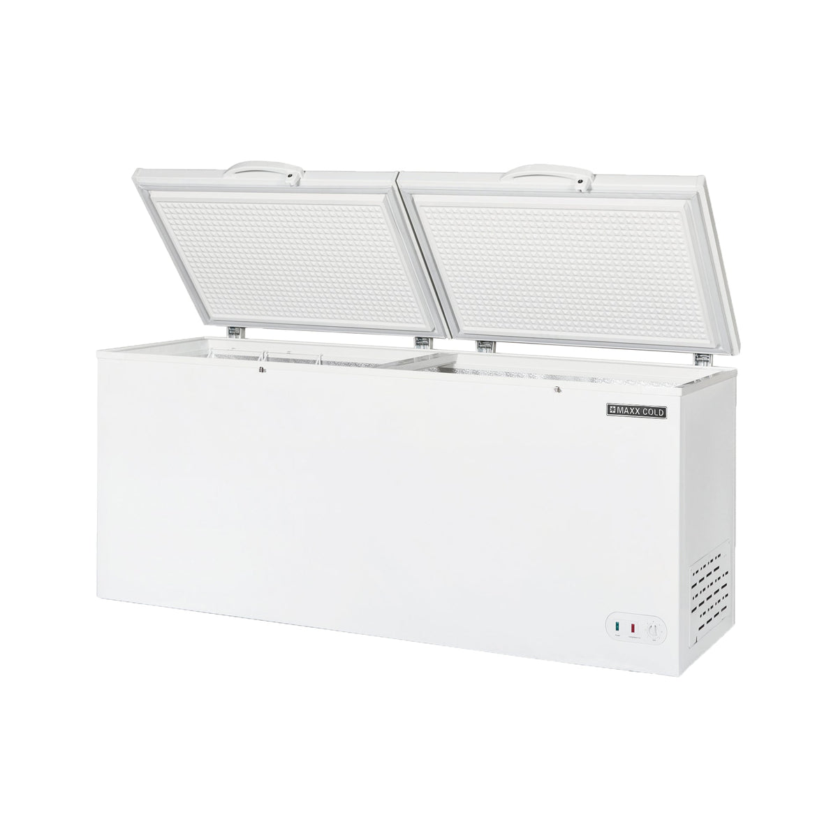 Maxx Cold Extra Large Chest Freezer with Split Top, 79"W, 23.6 cu ft. Storage Capacity, Locking Lids, Garage Ready, in White - MXSH23.6SHC
