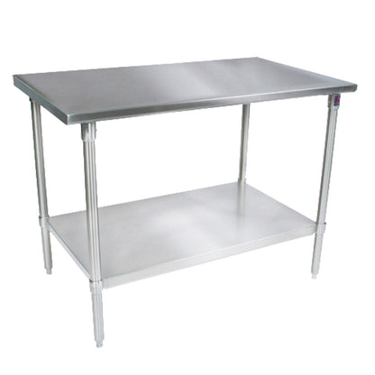 John Boos ST6-3072SSK 72"W x 30"D Stainless Steel Work Table Adjust. Undershelf - JBST63072SSK