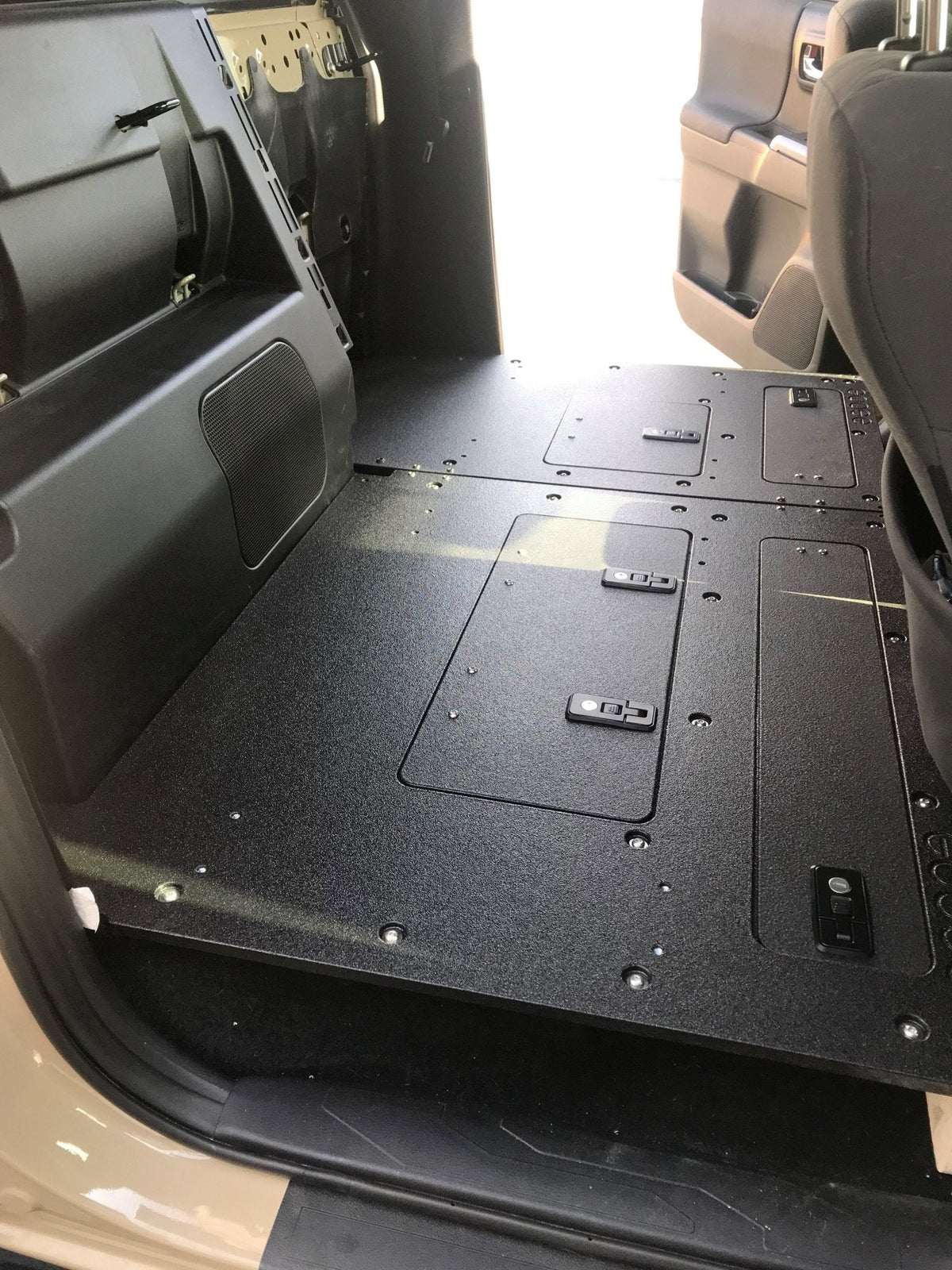 GOOSE GEAR Toyota Tacoma 2005-2023 2nd and 3rd Gen. Double Cab - Second Row Seat Delete Plate System keeping Factory Back Wall - 3019-GGR-SH