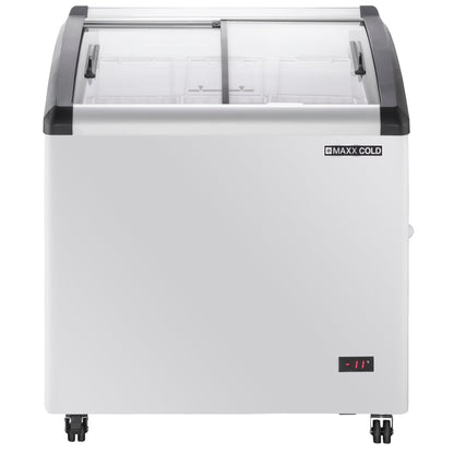 Maxx Cold Curved Glass Top Chest Freezer Display, 31.5"W, 4.87 cu. ft. Storage Capacity, Equipped with (3) Wire Baskets, in White - MXF32CHC-3