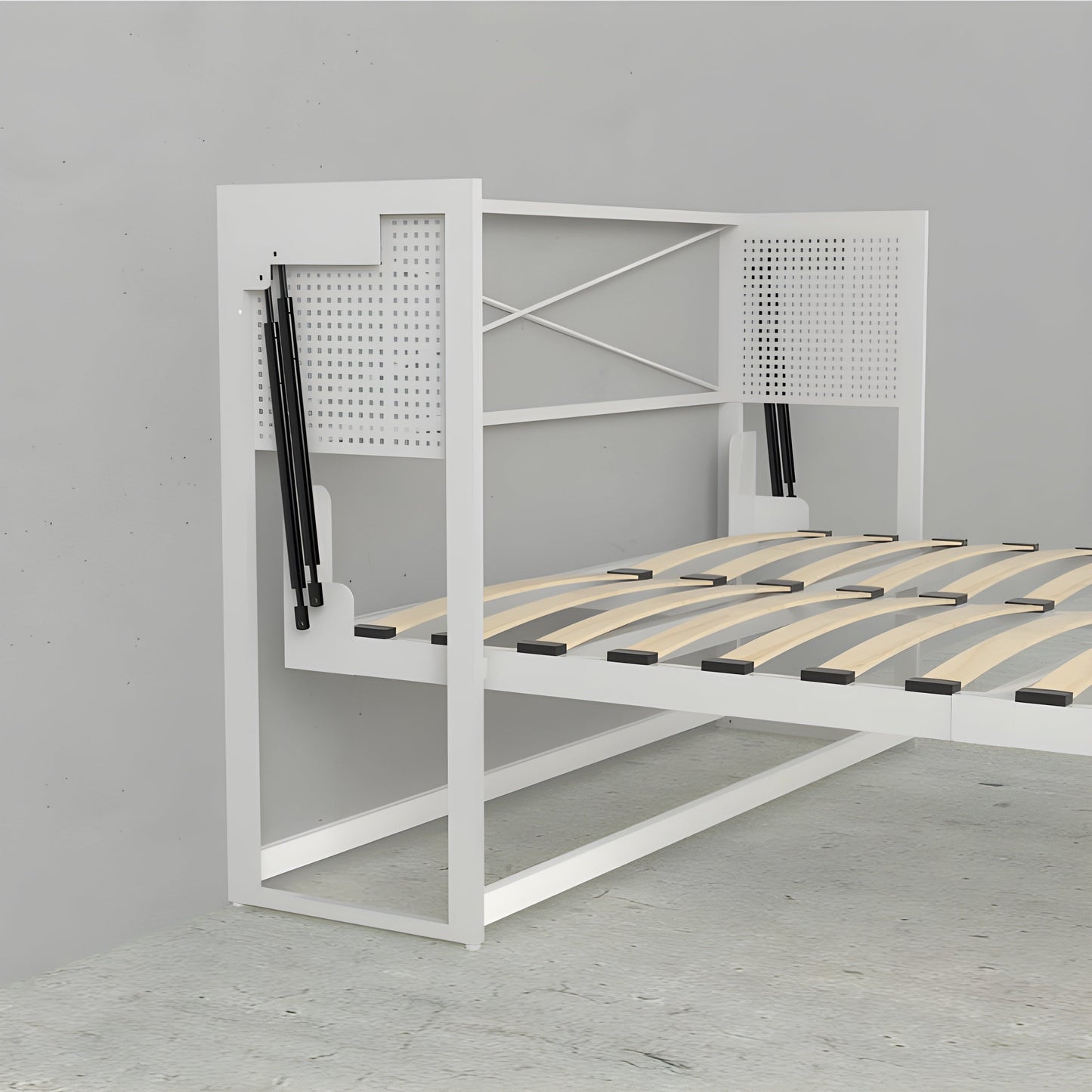 Murphy Bed With Desk & 2 Storage Cabinets, Queen Size, White by Leto Muro