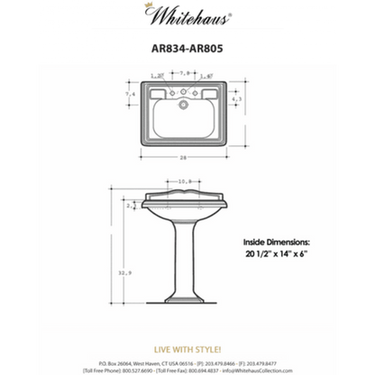 Whitehaus Traditional China Pedestal Sink with an Integrated Oval Bowl - AR834-AR805