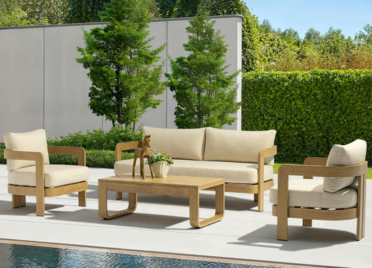 Whiteline Modern Living Sally 4 Piece Outdoor Lounge Set in Beige Color - COL2005-BEI
