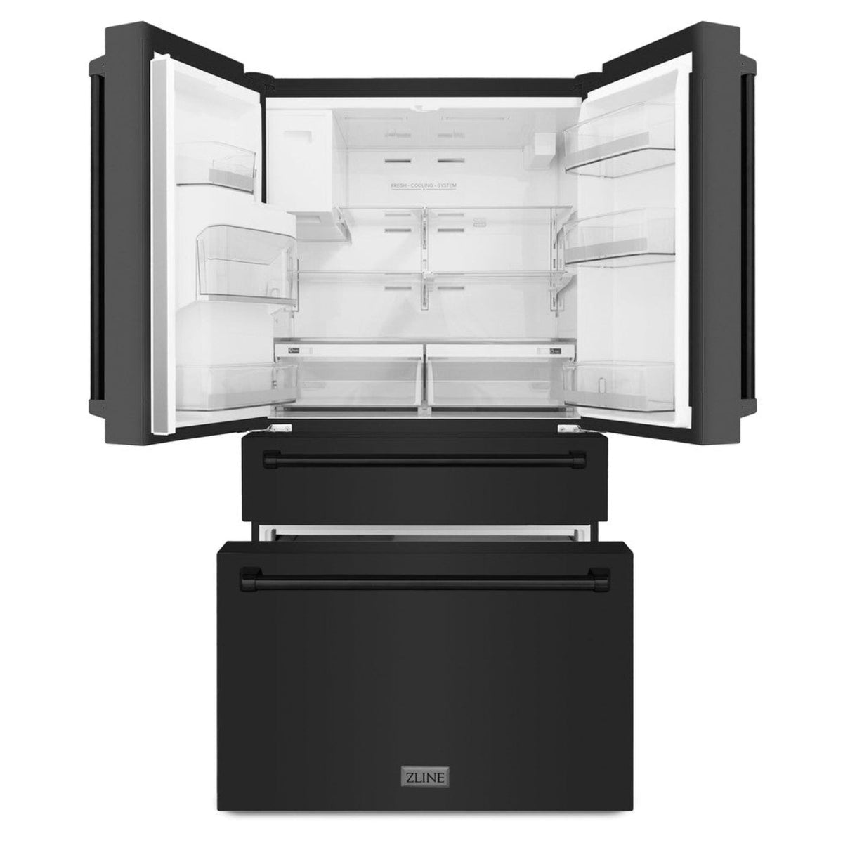 ZLINE 36 inch French Door Refrigerator with Water Dispenser, Ice Maker in Fingerprint Resistant Black Stainless Steel,  - RFM-W-36-BS