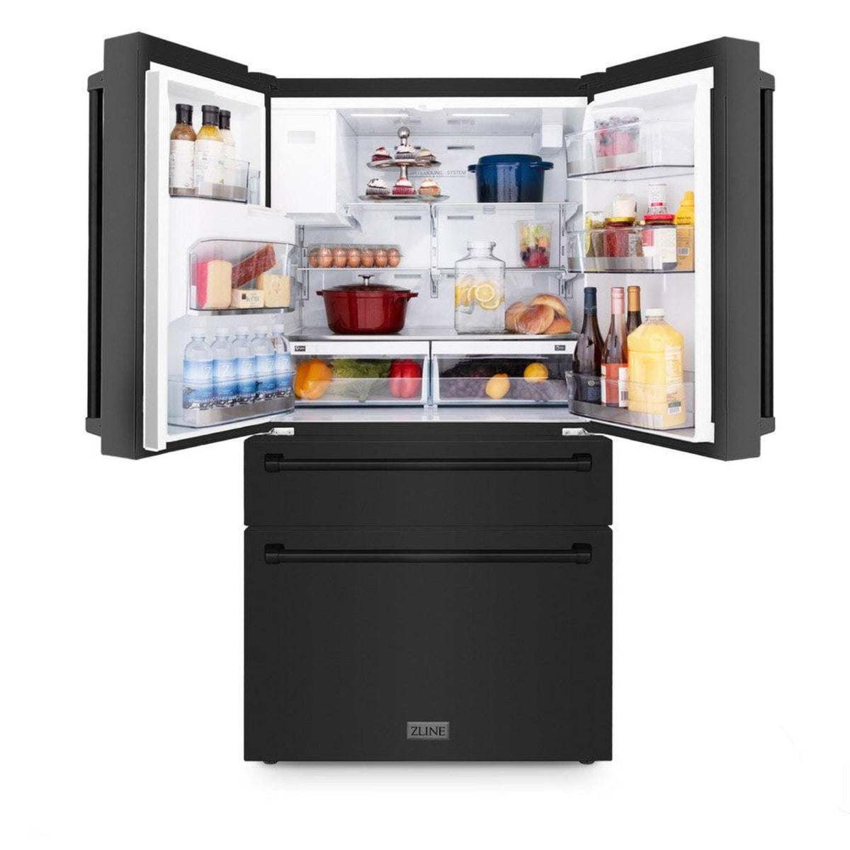 ZLINE 36 inch French Door Refrigerator with Water Dispenser, Ice Maker in Fingerprint Resistant Black Stainless Steel,  - RFM-W-36-BS
