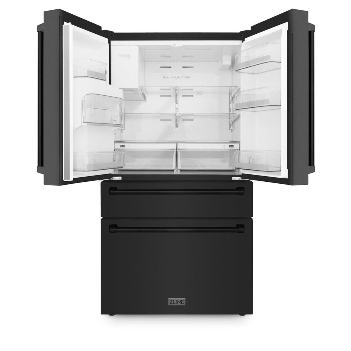 ZLINE 36 inch French Door Refrigerator with Water Dispenser, Ice Maker in Fingerprint Resistant Black Stainless Steel,  - RFM-W-36-BS