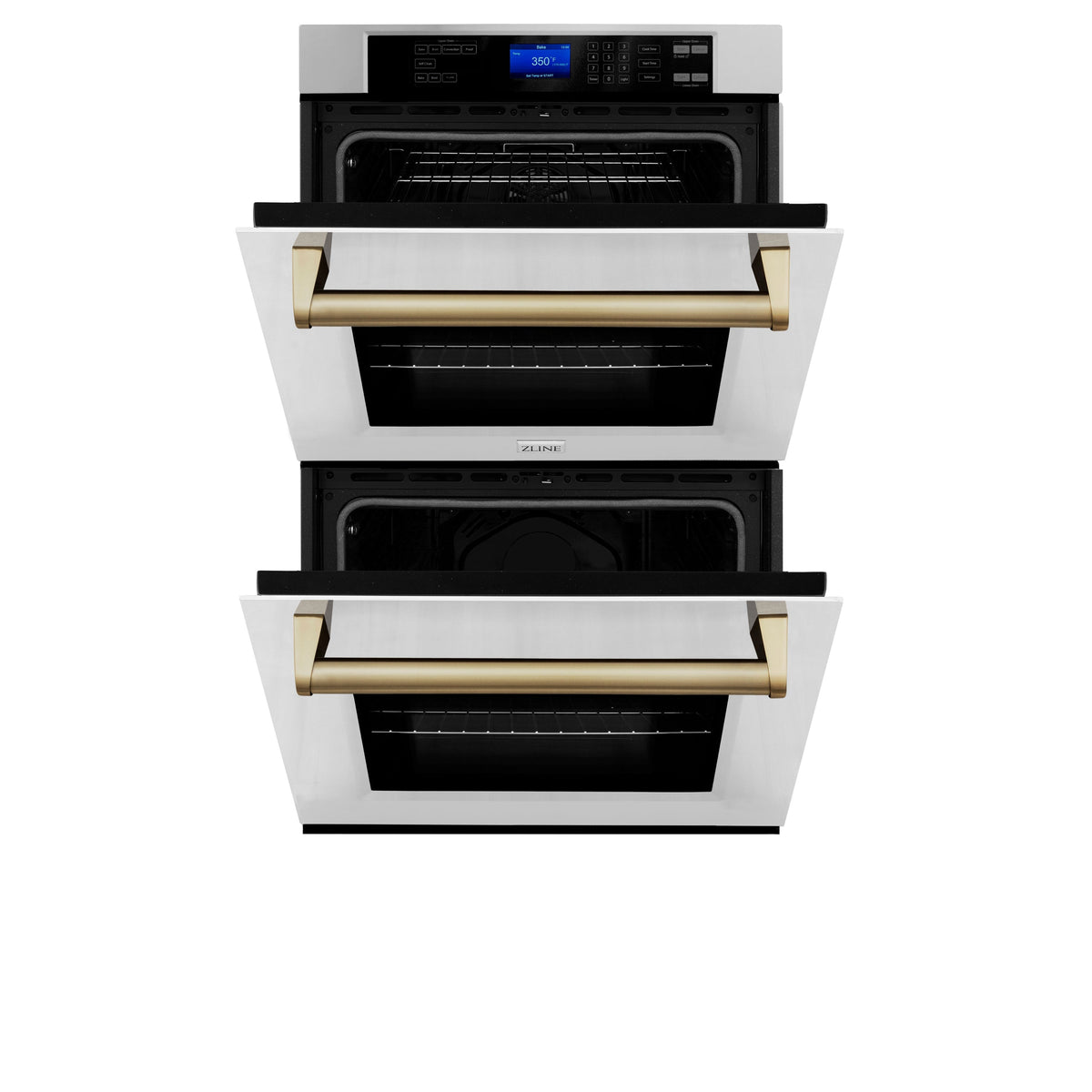 ZLINE 30" Autograph Double Wall Oven with Air Fry and Self-Clean in Stainless Steel and Champagne Bronze Handle,  - WADZ-30-CB