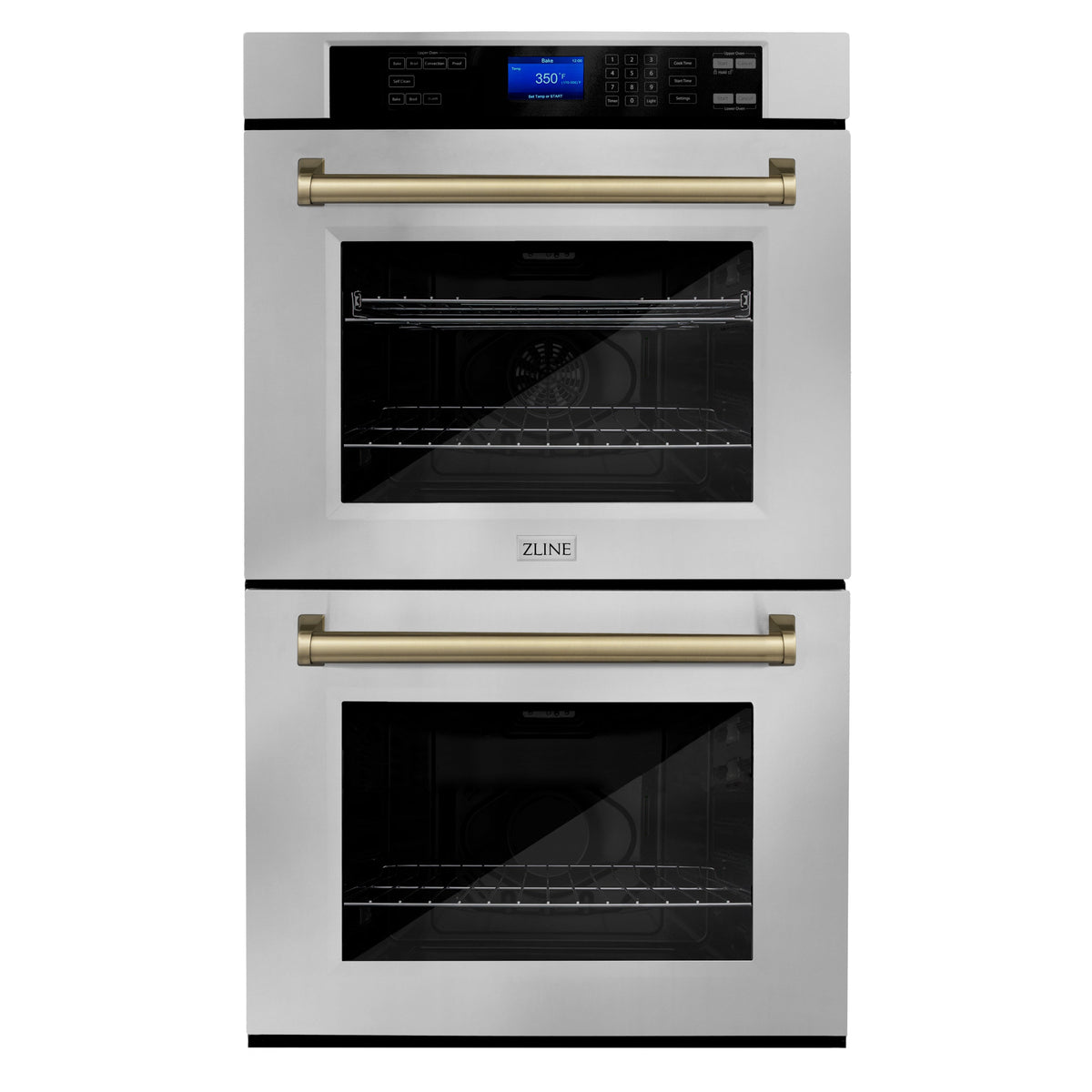 ZLINE 30" Autograph Double Wall Oven with Air Fry and Self-Clean in Stainless Steel and Champagne Bronze Handle,  - WADZ-30-CB