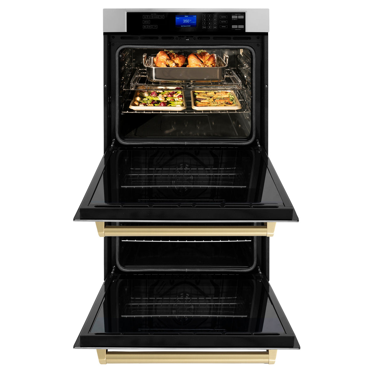 ZLINE 30" Autograph Double Wall Oven with Air Fry and Self-Clean in Stainless Steel and Champagne Bronze Handle,  - WADZ-30-CB