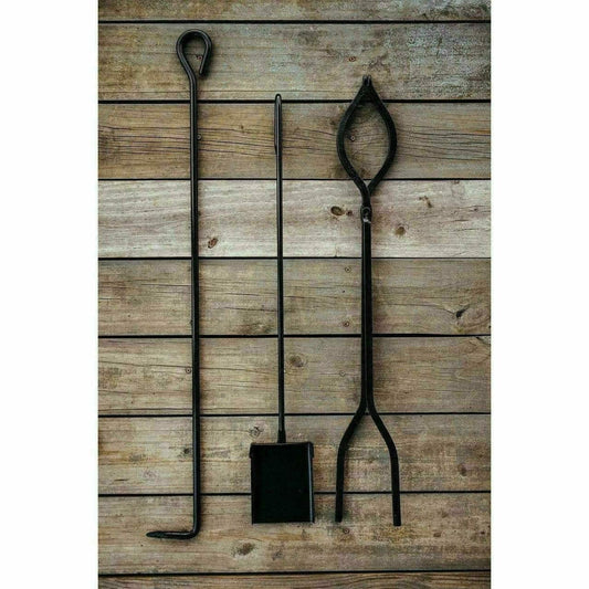Fire Pit Art Outdoor Grill Accessories Amish Fire Tools -Ash Shovel, Fire Poker & Log Tongs